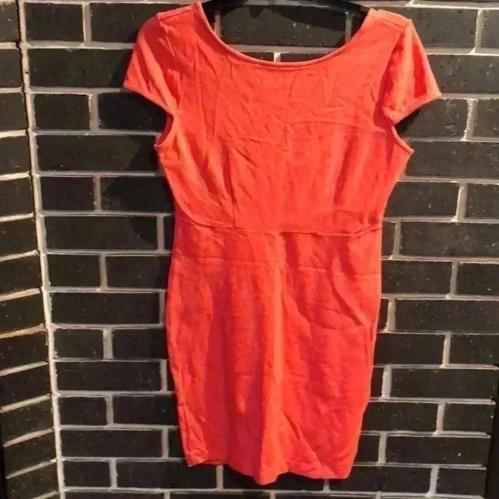 Forever 21 Large Orange Fitted Stretch Short Sleeve Dress